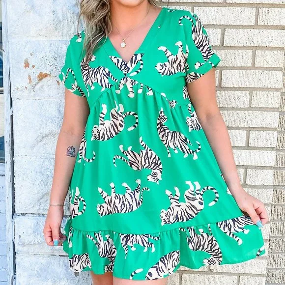 green emerald velvet dress Unique Vintage Green & Tiger Print Leilani Sarong Dress